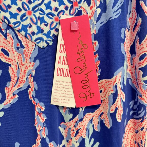Lilly Pulitzer Dress Womens Large Blue Madsen Midi Swim On Over Coral Print NWT - Picture 11 of 14